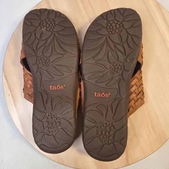 Taos Guru Cognac Leather Woven Slip On Sandals Women US 11 - Picture 12 of 14
